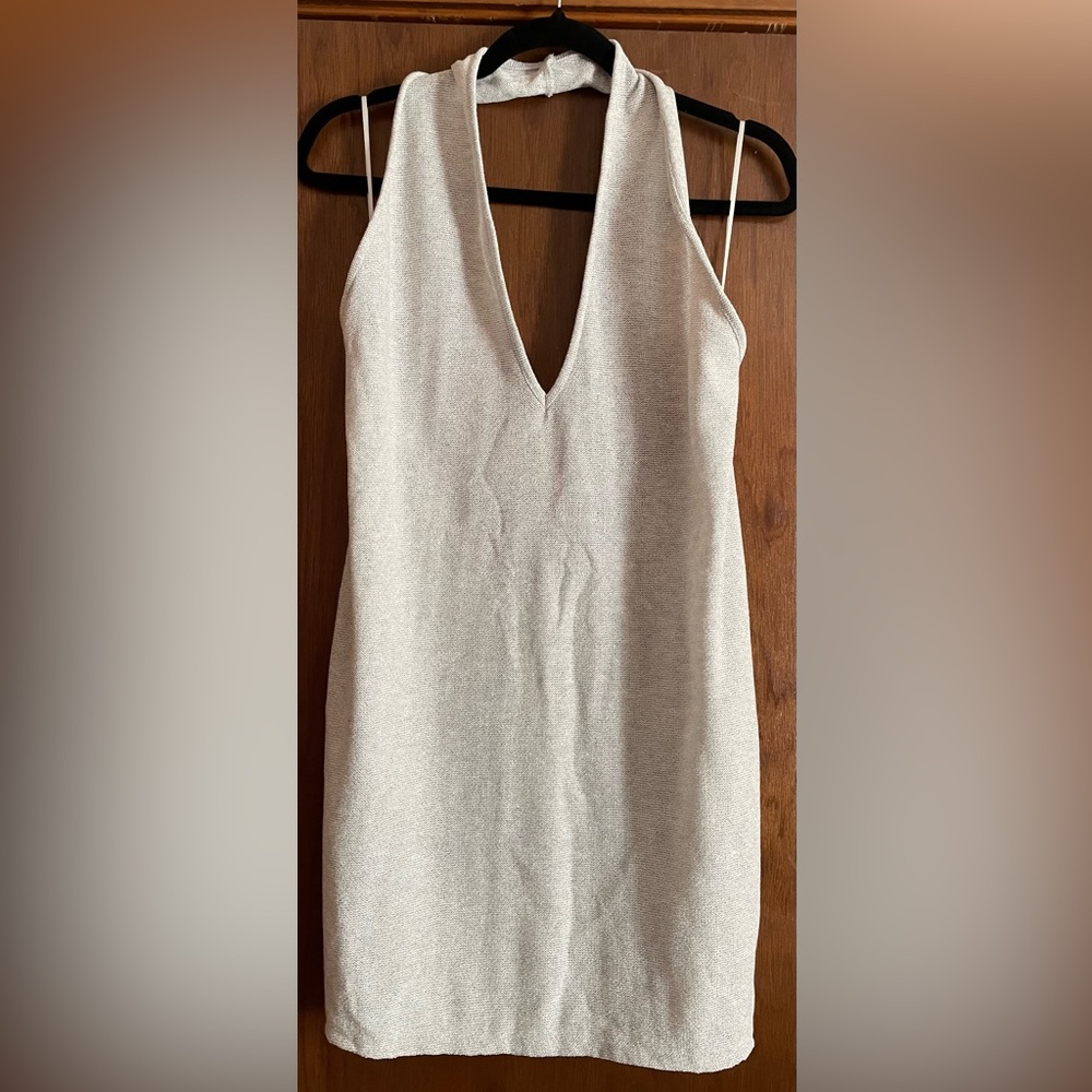 Zara Silver Sparkle Halter and Backless Dress